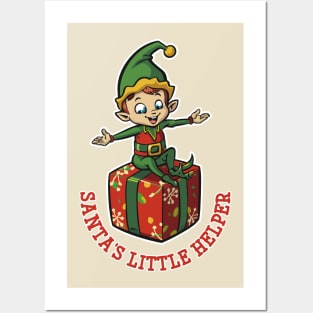 Santa's Little Helper Cute Christmas Elf Posters and Art